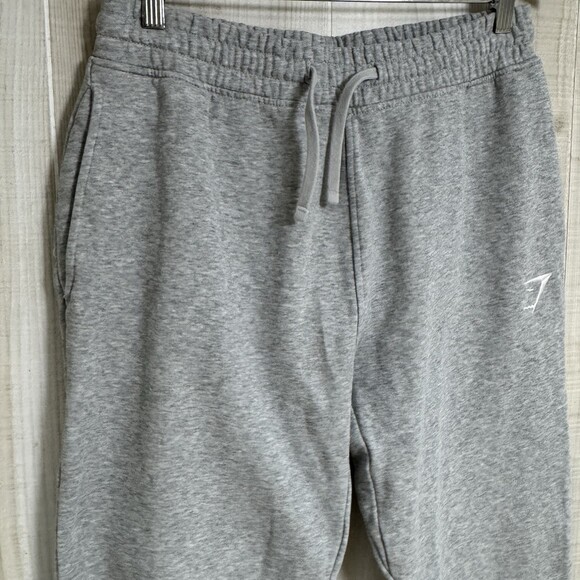 Gym Shark Joggers Mens M Grey Cotton Sweatpants White Logo - Picture 4 of 11
